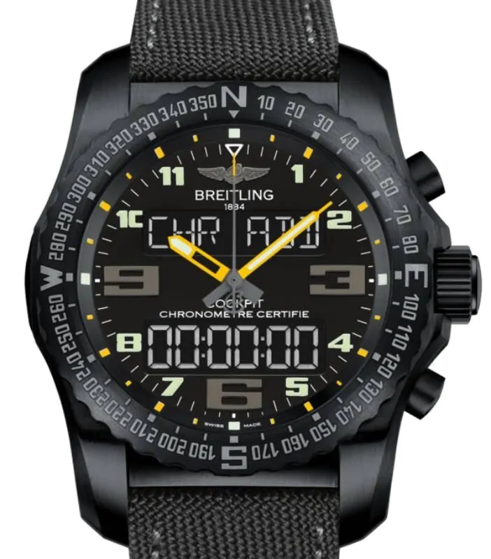 Breitling 風クロノグラフ ブラック　46mm Breitling Cockpit B50 Titanium 46mm Quartz Black Dial VB5010A4