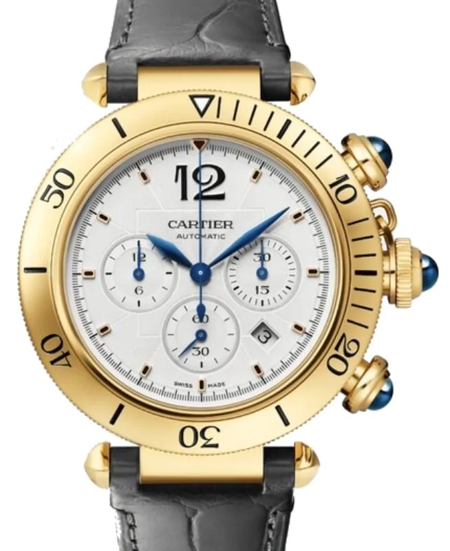 【中古絶版品】Cartier Pasha トラベルクロック Cartier Pasha De Cartier Chronograph Yellow Gold 41mm Silver Dial