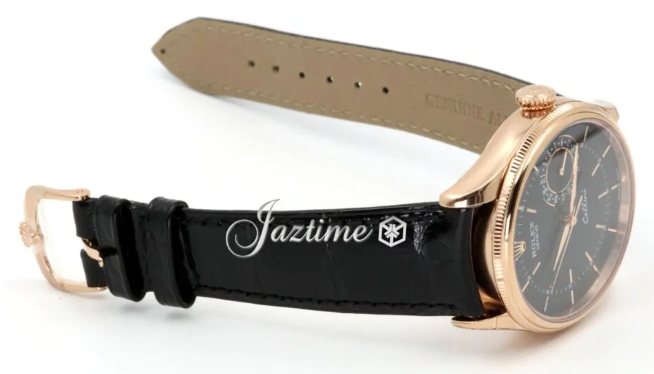 Rolex Cellini Date 50515-BLK Black Guilloche Index Rose Gold Black