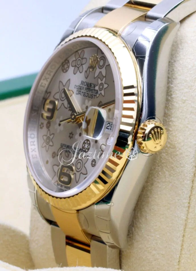 Rolex Datejust 36 116233-SLVFFO Silver Floral Arabic Fluted Yellow
