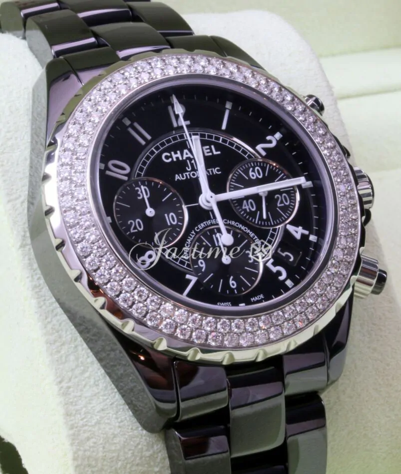 Chanel J12 H1009 Black Ceramic Diamond Chronograph 41mm Automatic