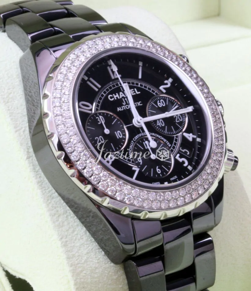 CHANEL J12 ダイヤコマ Chanel J12 H1009 Black Ceramic Diamond Chronograph 41mm Automatic