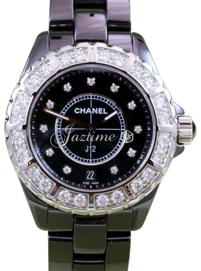 Chanel J12 H2428 38mm Black Ceramic Diamond Bezel Dial Quartz