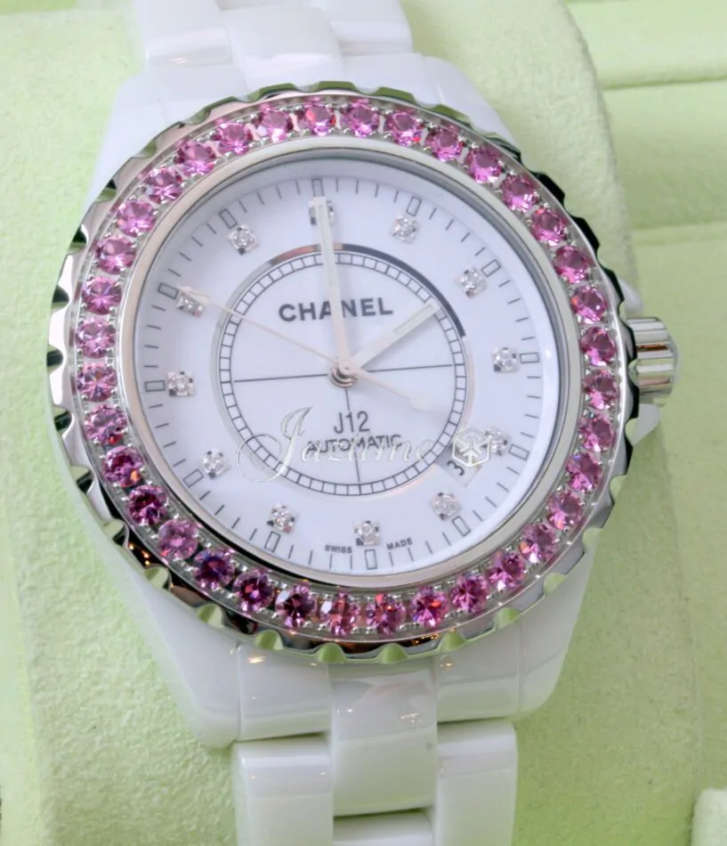 Chanel J12 H2011 42mm White Ceramic Pink Sapphire Diamond