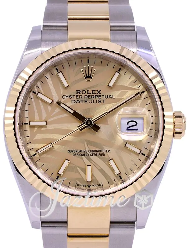 Rolex Datejust 36 Yellow Gold/Steel Golden Palm Motif Index Dial