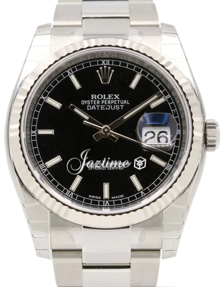 Rolex Datejust 36 White Gold/Steel Black Index Dial & Fluted Bezel
