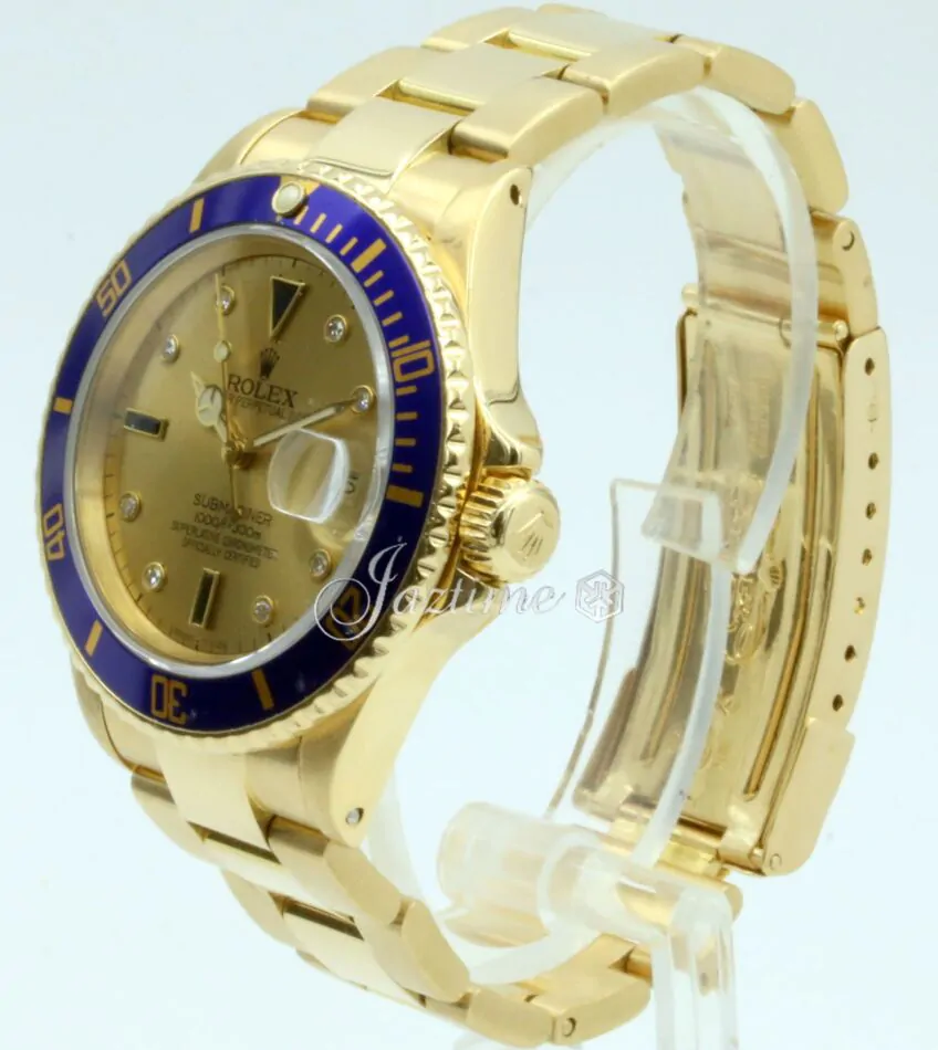 Rolex Submariner 16808 Men's 40mm Serti Champagne Blue Diamond 18k