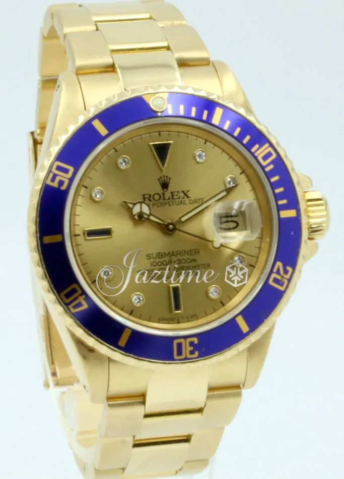 Rolex Submariner 16808 Men's 40mm Serti Champagne Blue Diamond 18k