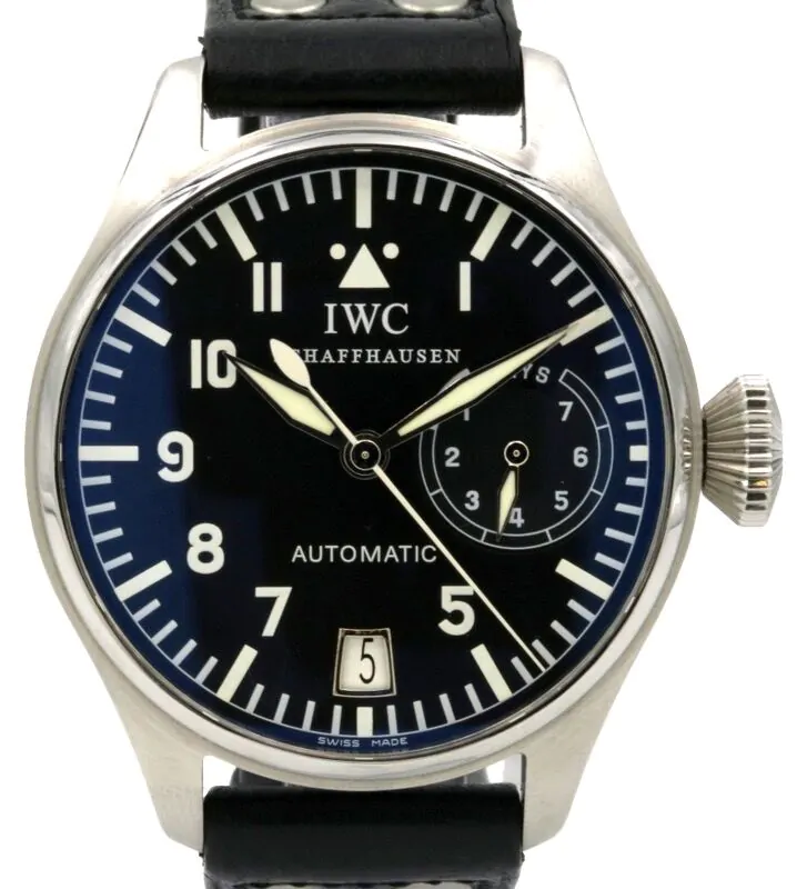 IWC Big Pilot IW5002-01 Black Arabic Stainless Steel Leather Men's