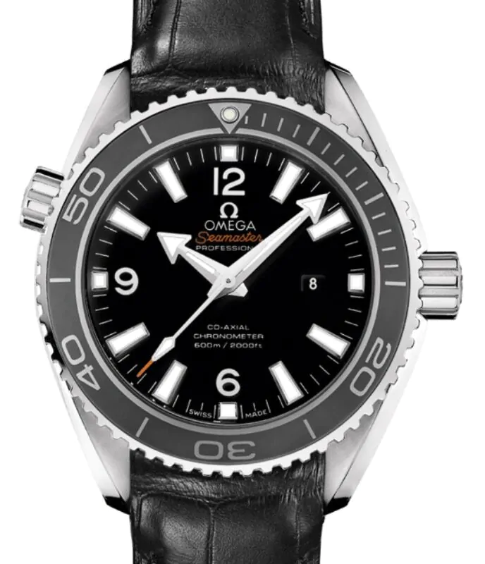 OMEGA Seamaster 黒文字盤 レザーバンド　クォーツ　ジャンク品 Omega Seamaster Planet Ocean 600M Co-Axial Chronometer 37.5mm