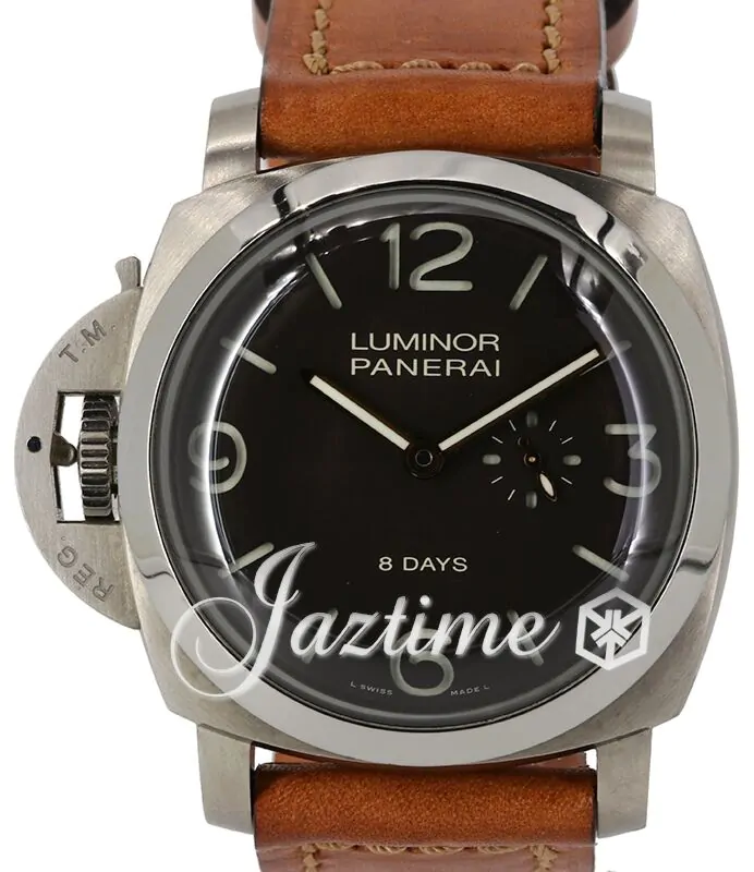 Panerai Luminor 1950 Pam 368 Black Dial Titanium Bezel Brown