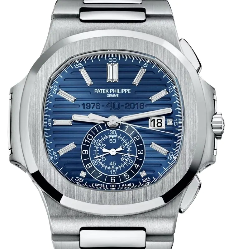 Patek Philippe Nautilus Chronograph White Gold Blue Diamond Baguette Dial  5976/1G