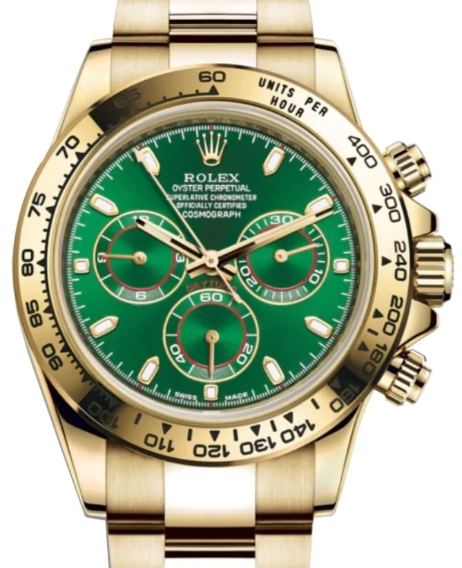 Rolex Daytona Yellow Gold Green Dial Oyster Bracelet 116508 - PRE