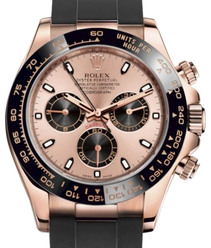 ROLEX 116515LN 116505 ブラックピンク文字盤 Rolex Daytona Rose Gold Pink Dial Oysterflex Rubber Bracelet