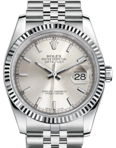Rolex Datejust 36 White Gold/Steel Silver Index Dial & Fluted