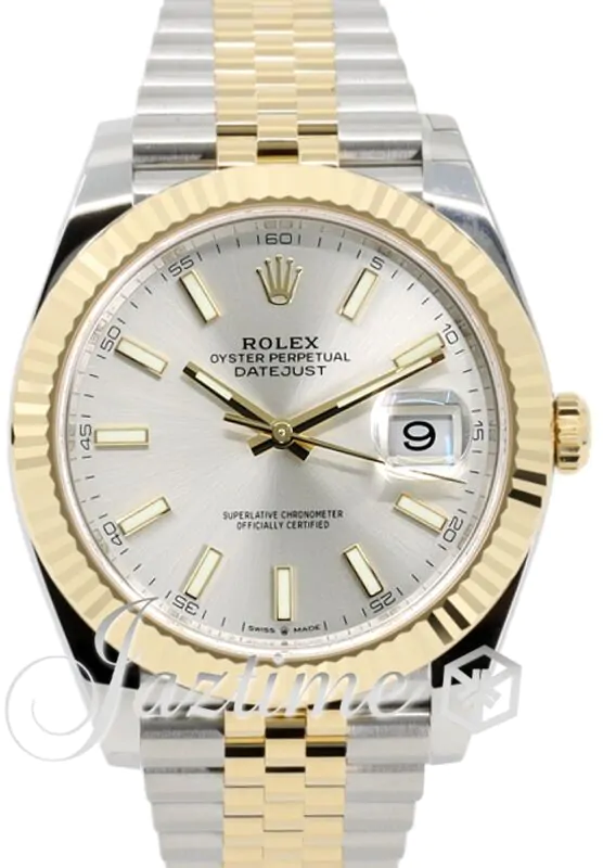 Rolex Datejust 41 126333 Silver Index Fluted Yellow Gold Stainless