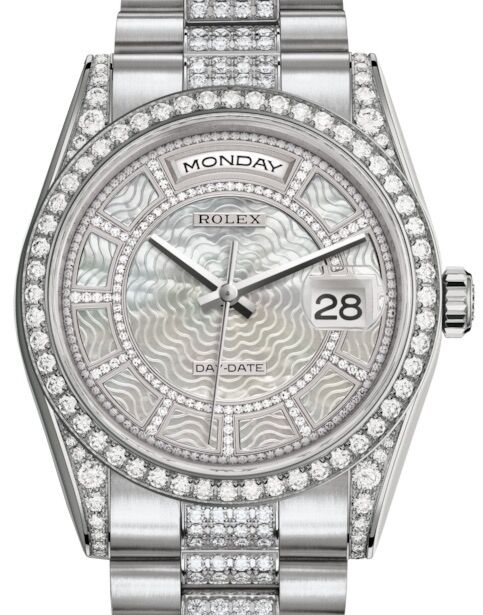 Rolex Day-Date 36 White Gold Carousel of White Mother of Pearl