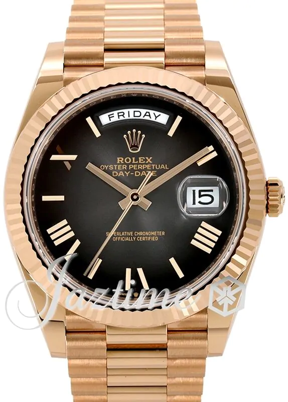 Rolex Day-Date 40 President Rose Gold Slate Grey Ombre Roman Dial