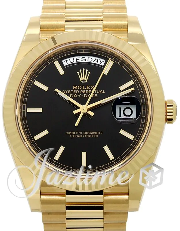 Rolex Day-Date 40 President Yellow Gold Bright Black Index Dial