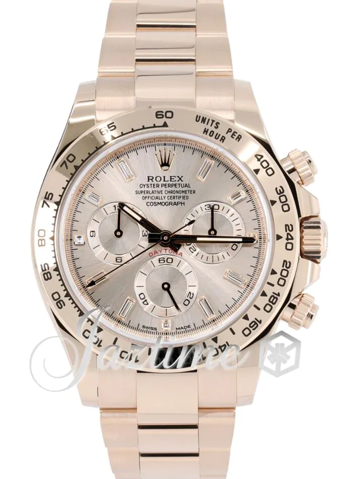 Rolex Daytona Rose Gold Sundust Diamond Baguette Dial Oyster
