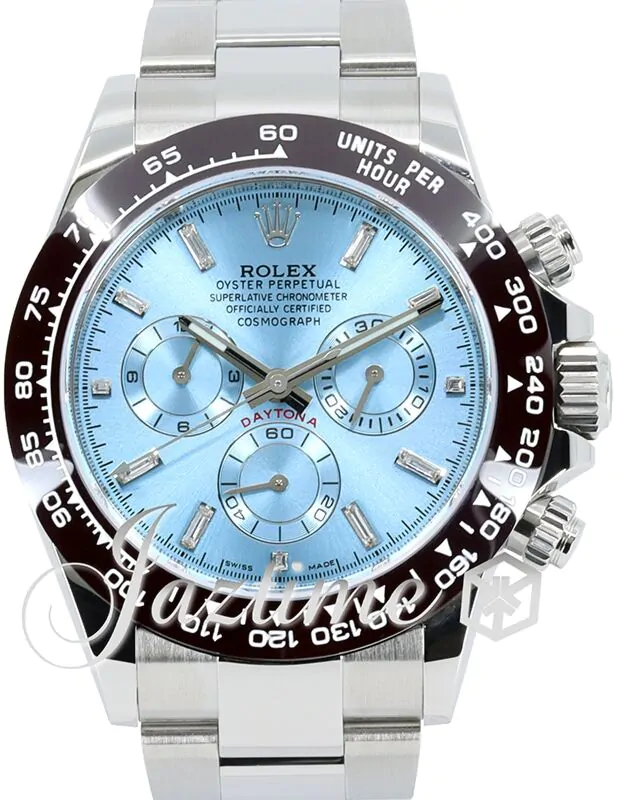 Rolex Daytona Steel Ceramic Ice Blue 8 Baguette Diamond Dial