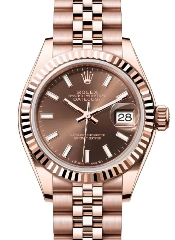 Rolex Datejust 28 279175 Chocolate Index Fluted Bezel Rose Gold