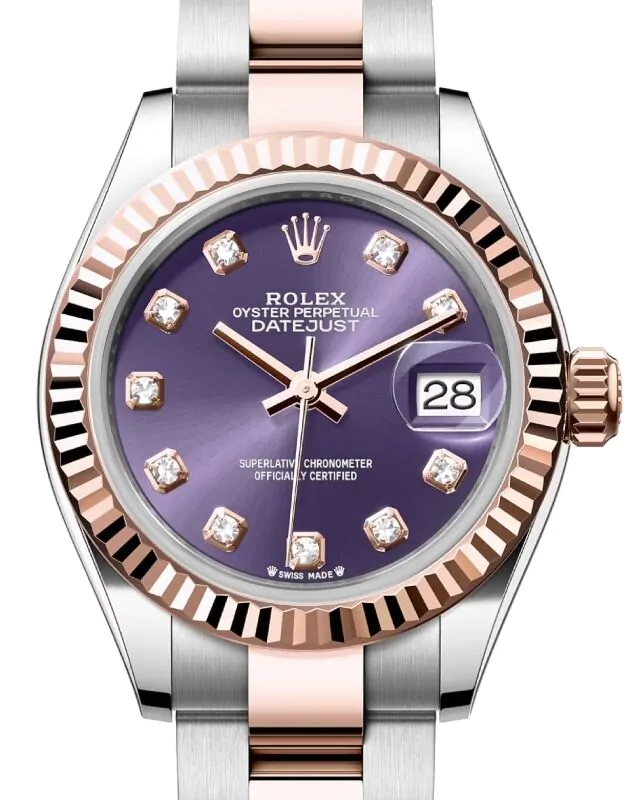 Rolex Datejust 28 279171 Aubergine Diamond Fluted Bezel Rose Gold