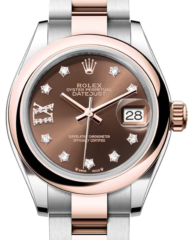Rolex Lady-Datejust 28 Rose Gold/Steel Chocolate Diamond Roman