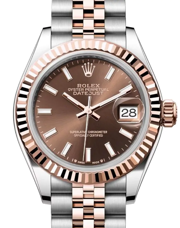 Rolex Datejust 28 279171 Chocolate Index Fluted Bezel Rose Gold