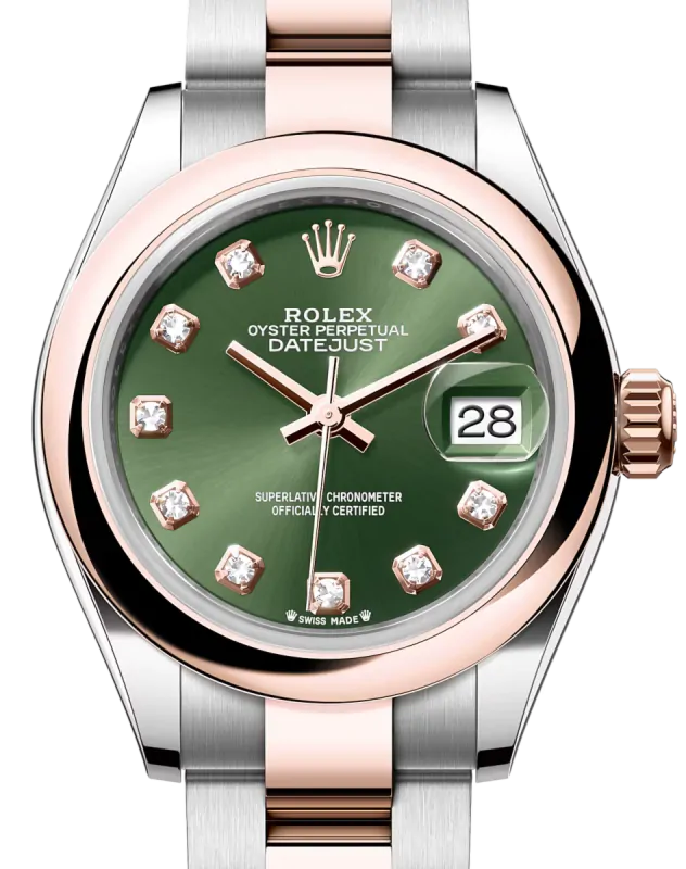 Rolex Lady-Datejust 28 Rose Gold/Steel Olive Green Diamond Dial