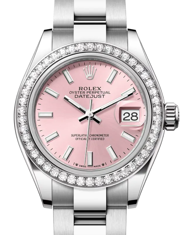 Rolex Lady-Datejust 28 279384RBR Pink Index Diamond Bezel  display picture 2