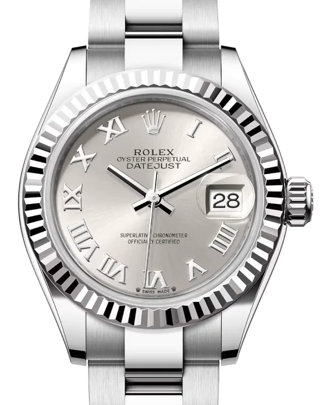 Rolex Lady-Datejust 28 279174 Silver Roman Fluted White Gold