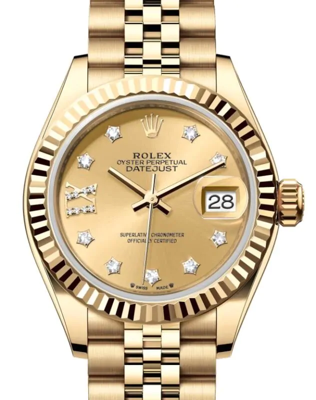 Rolex Datejust 28 279178 Champagne Diamond Roman 9 o' Clock Fluted