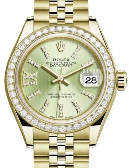 Rolex Lady Datejust 28 Yellow Gold Linden Diamond Index/Roman IX
