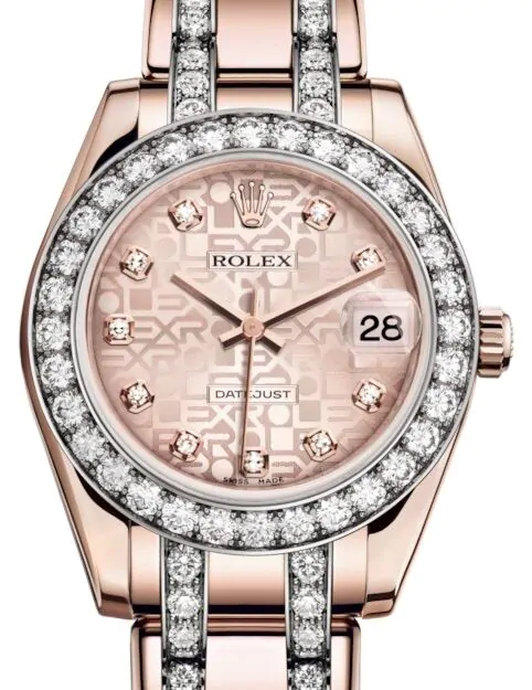 Rolex Pearlmaster 34 81285 Pink Jubilee Diamond Markers & Bezel