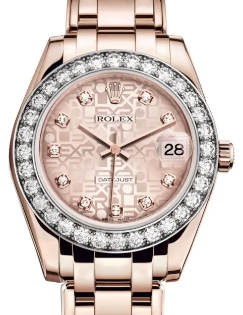 マーメイドシャンパンベイビーピンクグイラヤ Rolex Pearlmaster 34 81285 Pink Jubilee Diamond Markers & Bezel