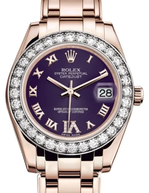 Rolex Pearlmaster 34 81285 Purple Roman Diamond Bezel VI set with