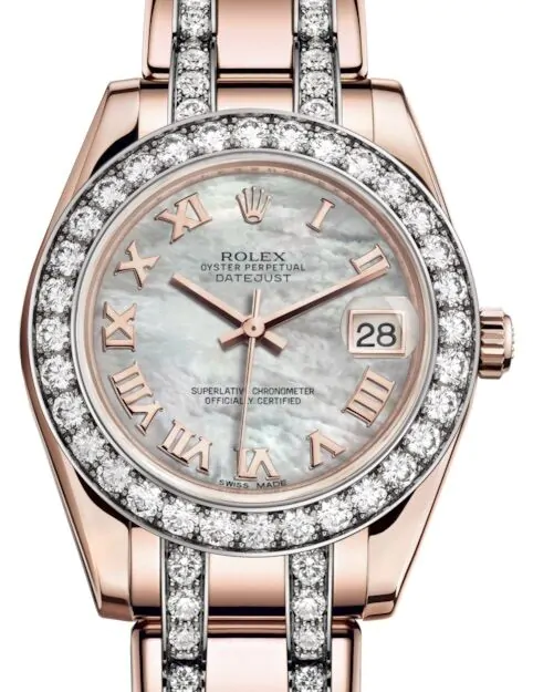 Rolex Pearlmaster 34 81285 Pink Roman Diamond Bezel Rose Gold