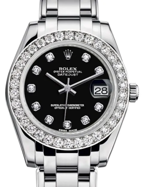 Rolex Pearlmaster 34 81299 Black Diamond Bezel White Gold BRAND NEW