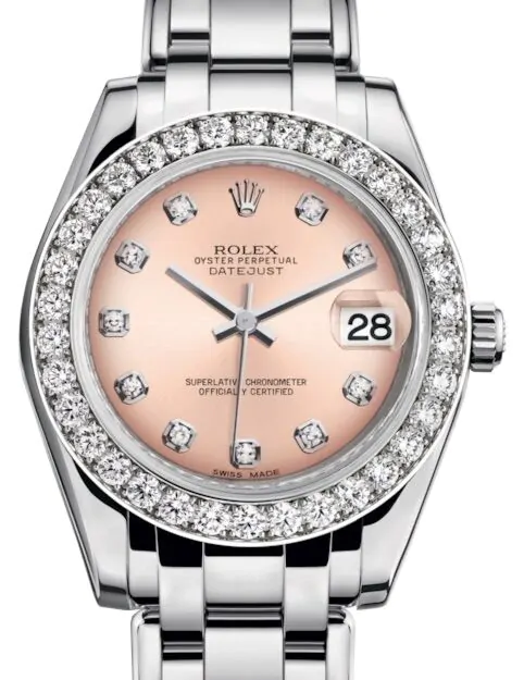Rolex Pearlmaster 34 81299 Pink Diamond Bezel White Gold BRAND NEW