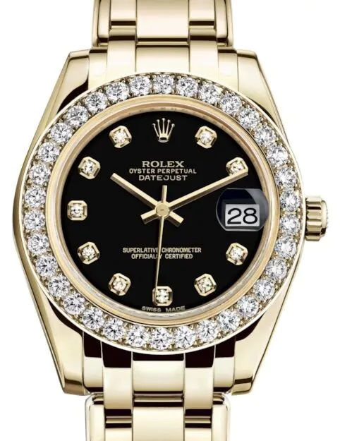 Rolex Pearlmaster 34 81298 Black Diamond Bezel Yellow Gold BRAND NEW