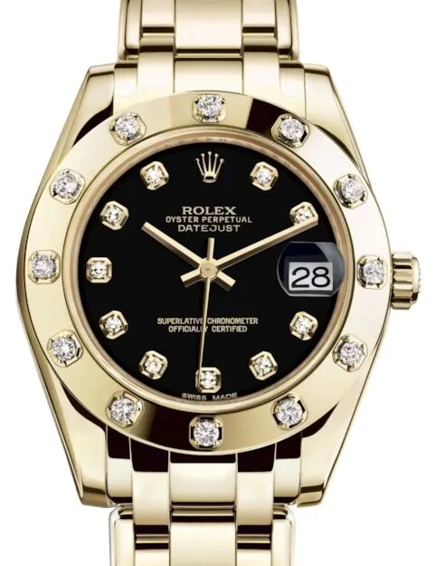 Rolex Pearlmaster 34 81318 Steel Roman Yellow Gold Bezel Set with