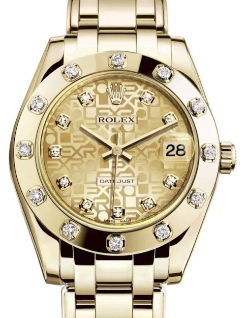 Rolex Pearlmaster 34 81318 Steel Roman Yellow Gold Bezel Set with