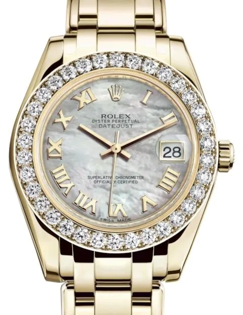Rolex Pearlmaster 34 81298 White Mother of Pearl Roman Diamond