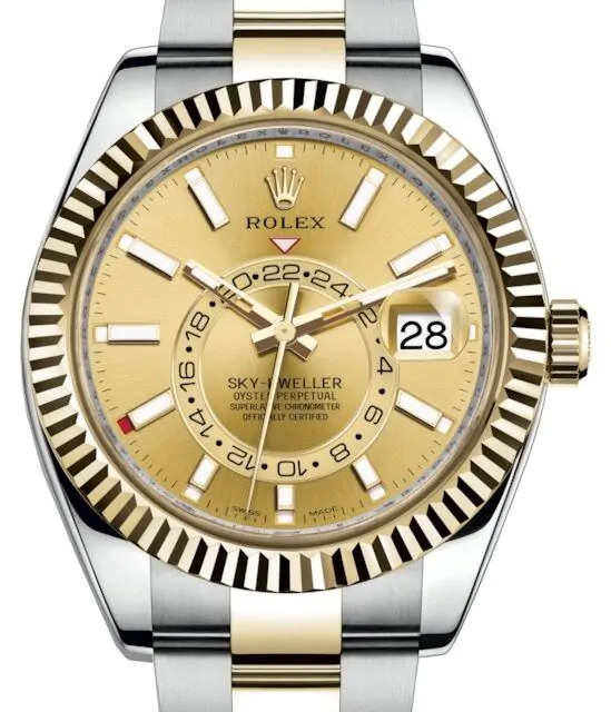 Rolex Sky-Dweller Yellow Gold/Steel Champagne Index Dial Fluted