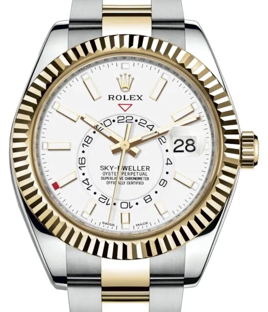 Rolex Sky-Dweller Yellow Gold/Steel White Index Dial Fluted Bezel