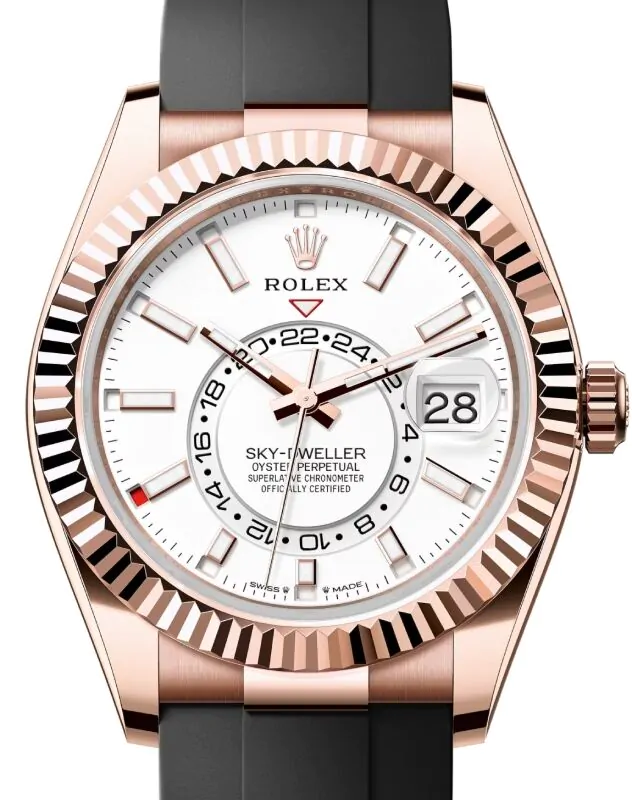 Rolex Sky-Dweller Rose Gold Intense White Index Dial Fluted Bezel
