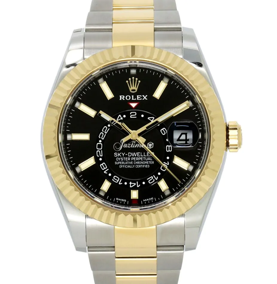 Rolex Sky-Dweller Yellow Gold/Steel Black Index Dial Fluted Bezel