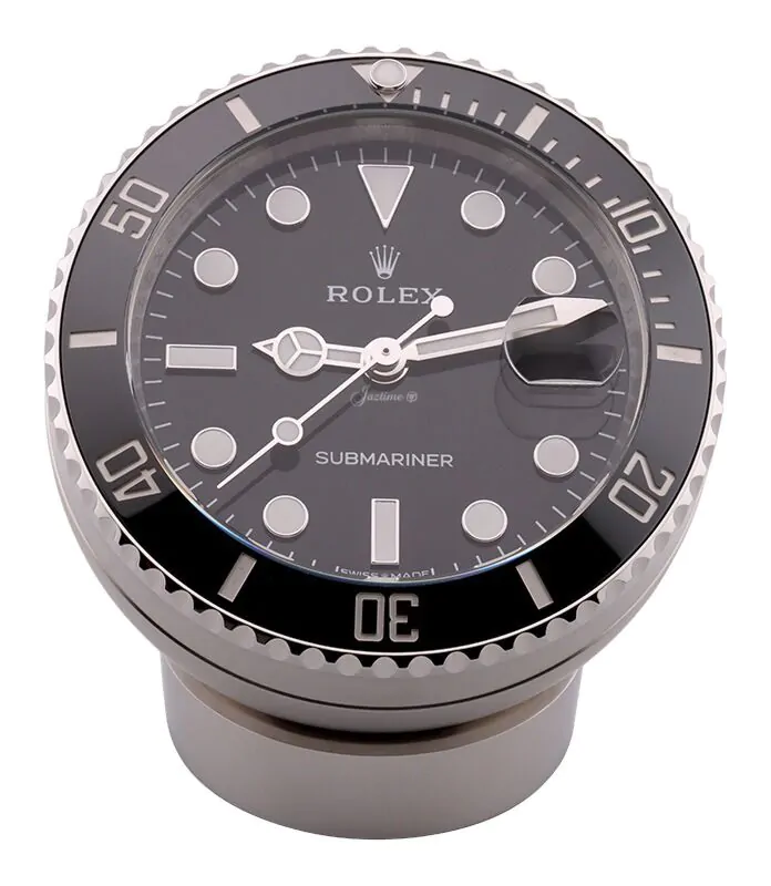Rolex Submariner Date Desk Clock Stainless Steel 80mm Black Dial
