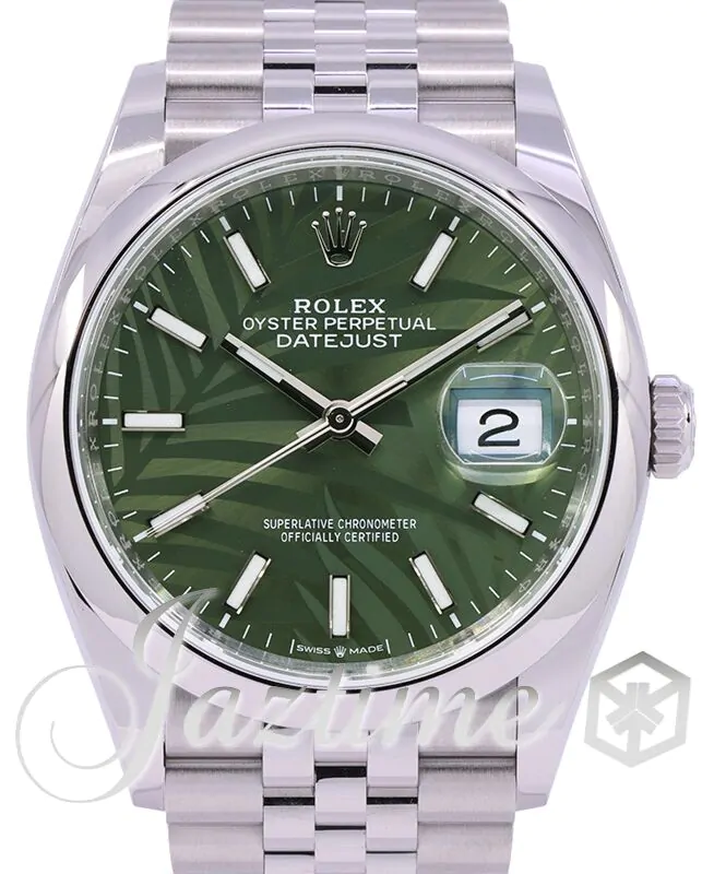 Rolex Datejust 36 Stainless Steel Olive Green Palm Motif Index